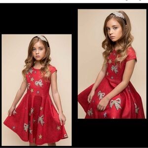 Hannah Banana by Baby Sara Girls Holiday Bow Studded Red Dress